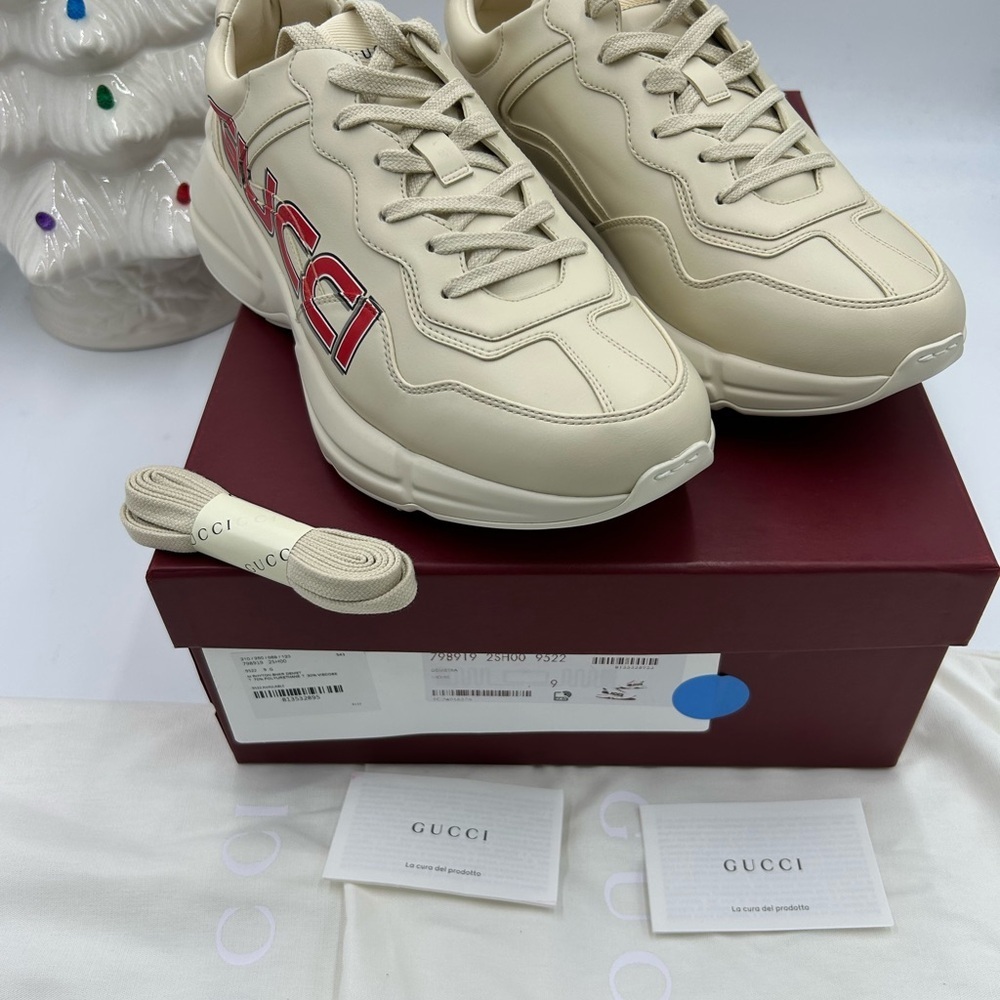 Men's Gucci, Rython leather sneaker with logo print size 9, made in Italy - Picture 3 of 12